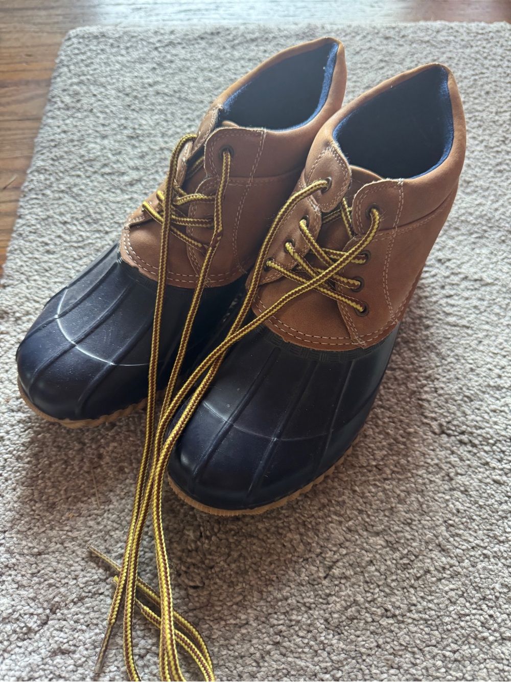 Brown and Navy Duck Boots - Lace-Up Waterproof Casual Boots